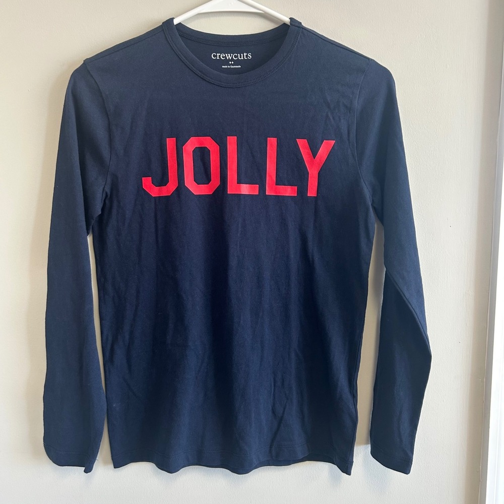 Crewcuts Navy Blue Long Sleeve Graphic Tee Jolly‎ Red Kids Size L 10 11